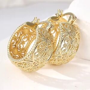 Ornate Gold Filigree Hoop Earrings